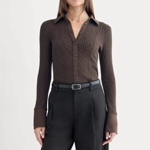 Everlane Cozy Rib Button-Up in XS Coffee Bean NWT NEW WITH TAGS